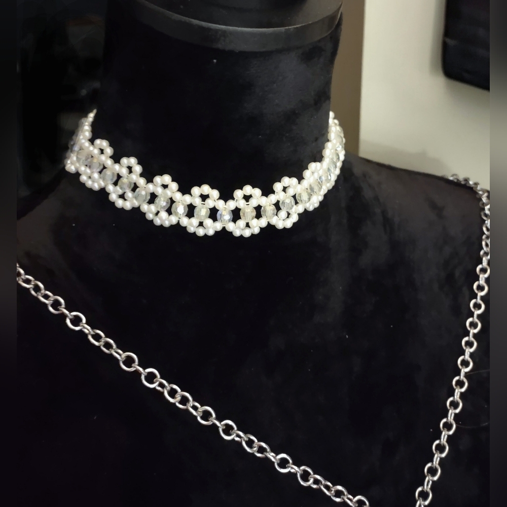Pearl Beaded Choker Necklace Handmade